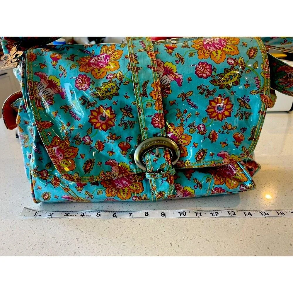 Kalencom Laminated Diaper Buckle Bag‎ Turquoise Pink Gypsy Wildflower